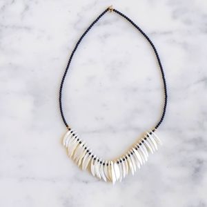 NWOT. Vintage Express Natural Shiny Ivory Color Shell with Black Beads Necklace.